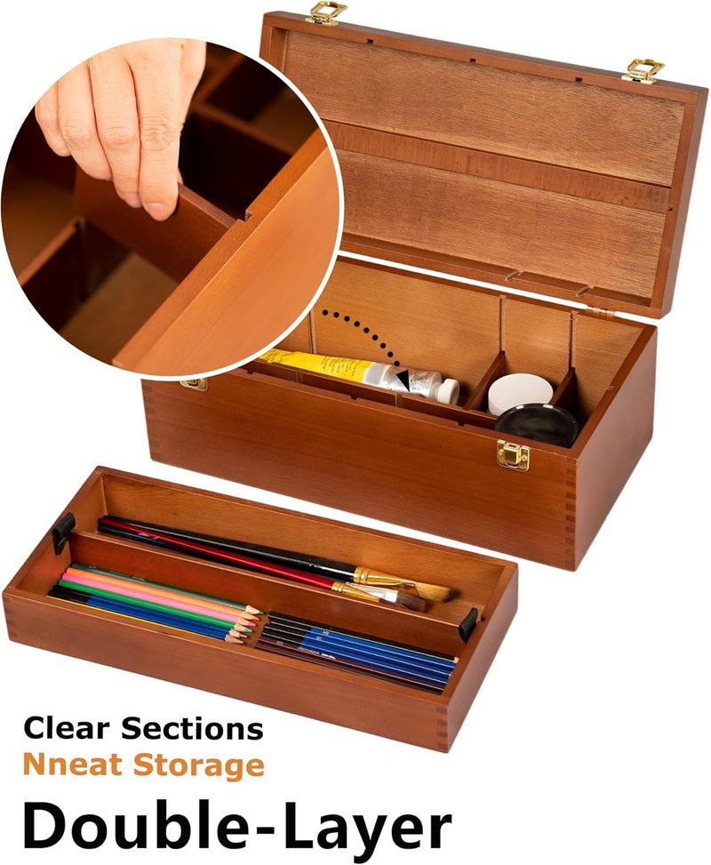Dajar Artist Storage Box Beechwood Art Supply Organizer, Portable Large Sturdy Wood Tool Box, Walnut - Image 3